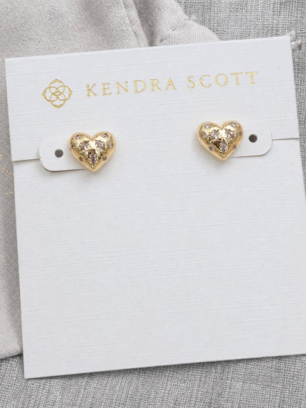Kendra Scott Holland Gold Heart Stud Earrings & White CZ